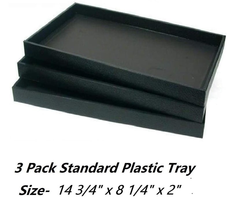 Regal Pak 3-Piece 2-Inch Deep Black Full Size Plastic Stackable Jewelry Tray 14 3/4" X 8 1/4" X 2"H - Image 2